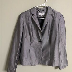 Calvin Klein Womens One Button Blazer Shimmer Size 8 Black White Metallic Silver